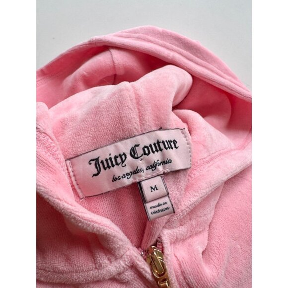 JUICY COUTURE Pink Cotton Velour Crystal Embellished Zip Up Hoodie, Size M - Picture 12 of 14